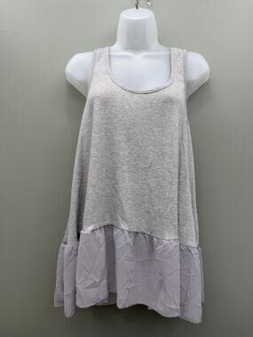 Umgee Gray Ribbed Ruffle Hem Tank Top L Layered Babydoll Tunic